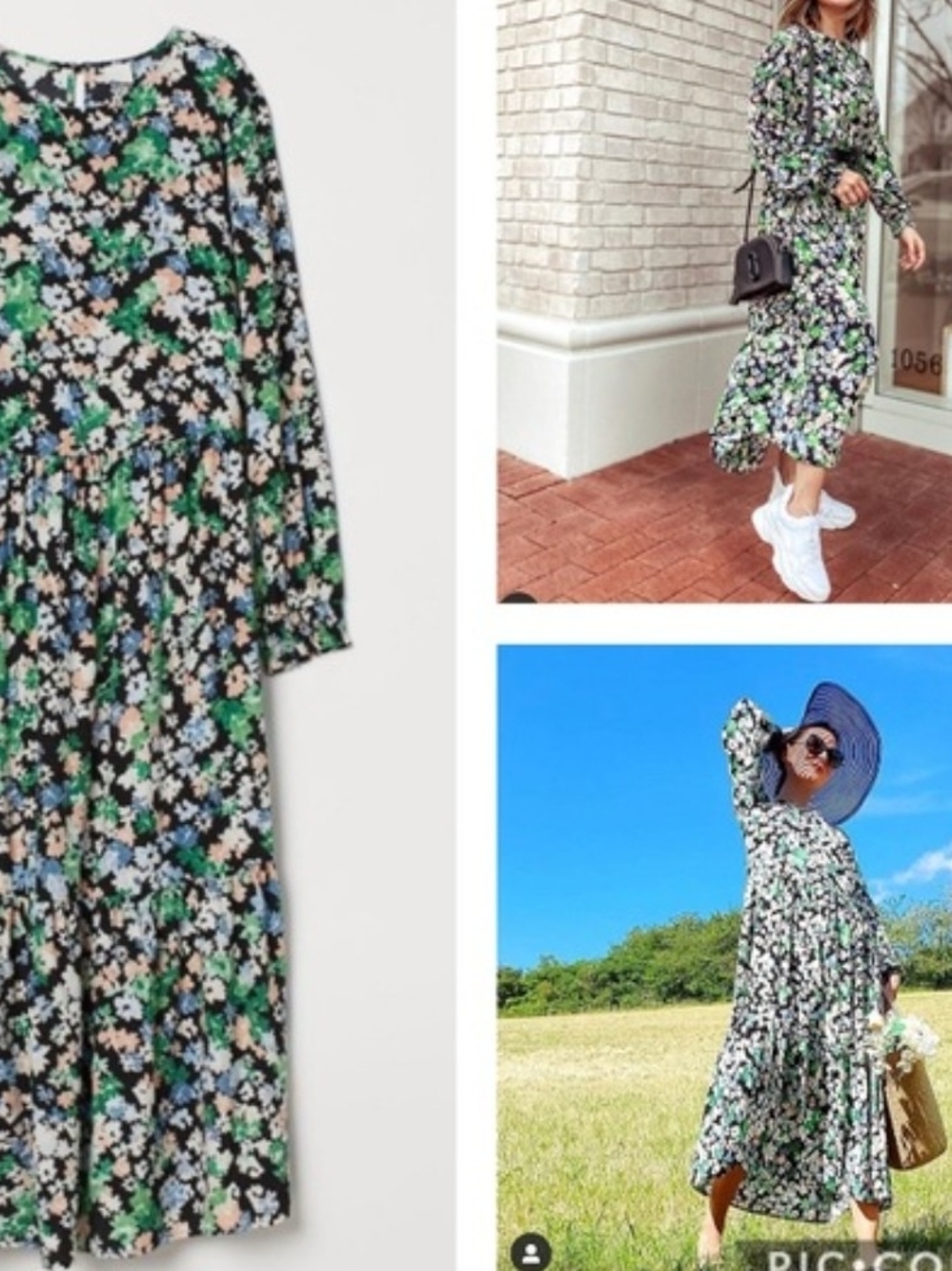 Women's H&M Floral Tiered Long Sleeve Dress - Black Multi - Picture 2 of 3